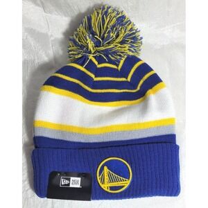 New Era Golden State Warriors Team Embroidered Patch Pom Pom Beanie - One Size